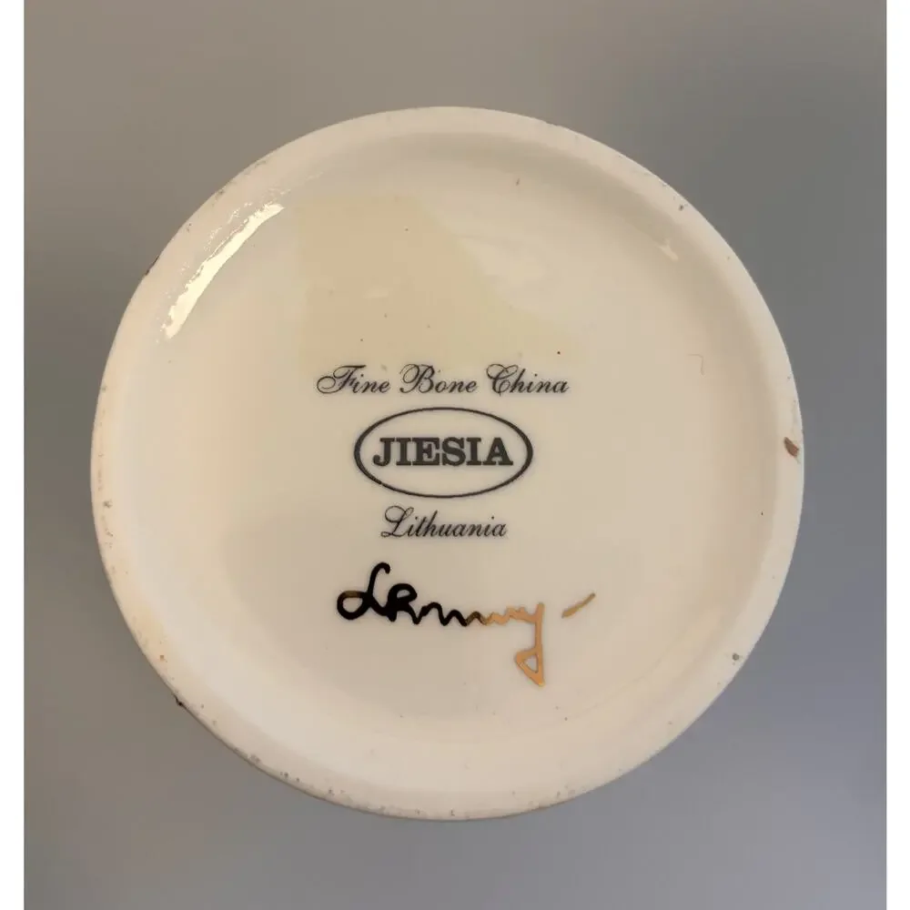 Vintage JIESIA Fine Bone China Lithuania Artist Signed Hand Painted Gold Vase
